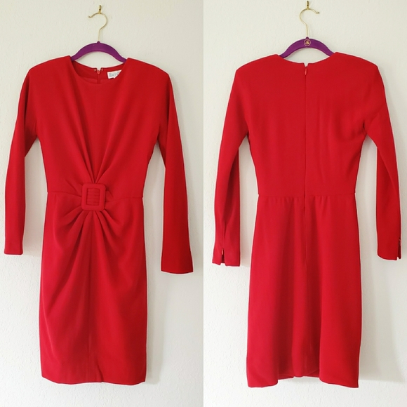 GIVENCHY COUTURE Vintage 80s Cocktail Wool Dress In Red 34/2. - Picture 1 of 4
